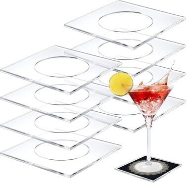 Tatuo 8 Pack Acrylic Coasters - Clear Cocktail Napkin Holder for Home and Office