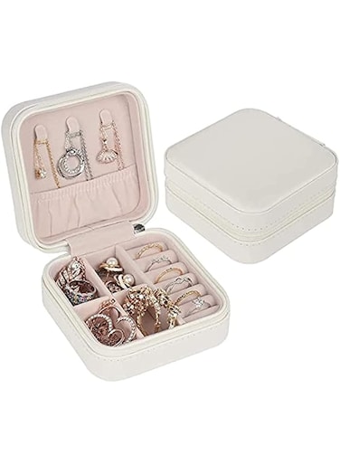 Nnewvante Portable Jewelry Organizer, 2 Layer Display Storage Layer Jewelry Box Organizer Storage Case for Women Girls Necklace Earring Rings Sparkle Jewelry Holder Case, 10 * 10 * 5cm (White)
