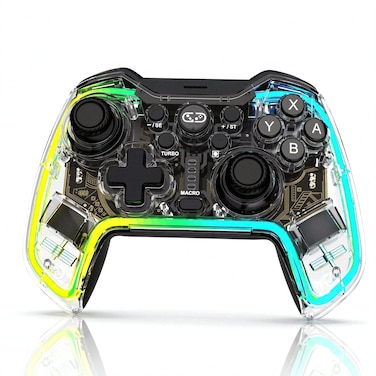 Saitake Hall Effect Anti-Drift Wireless Controller for Nintendo Switch 2, Switch, PC &amp; Android &mdash; RGB Lighting, Bluetooth 5.0, 2.4G, USB-C, Programmable Back Buttons