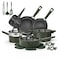 Carote 21-Piece Nonstick Cookware Set, PFOA-Free Healthy Cooking Set, Skillets, Saucepan, Saut&eacute; Pan, Casserole, Steamer &amp; 4-in-1 Pan, All Kitchen Stovetop Compatible, Dishwasher Safe (Dark Green)