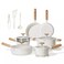 Carote 21-Piece Ceramic Nonstick Cookware Set, PFAS-Free Healthy Cooking Set, Dual-size Silicone Strainer Lids, Full-Spray Even-Heat Base, All Kitchen Stovetop Compatible, Dishwasher Safe (Cream)