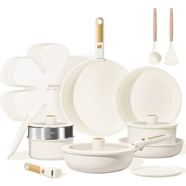 Carote 21-Piece Ceramic Cookware Set with Detachable Handle, Stackable Pots &amp; Pans with Lids, PFAS-Free Nonstick Healthy Cooking Set, All Kitchen Stovetop Compatible, Dishwasher Safe (Purple)