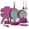Carote 21-Piece Ceramic Cookware Set with Detachable Handle, Stackable Pots &amp; Pans with Lids, PFAS-Free Nonstick Healthy Cooking Set, All Kitchen Stovetop Compatible, Dishwasher Safe (Purple)