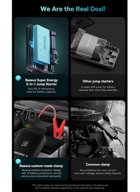 2-in-1 Jump Starter with Air Compressor &amp; Power Bank, 1000A Peak, 8000mAh Battery, LED Display for Battery &amp; Tire Pressure, 150PSI Tire Inflator, Supports Up to 4.0L Gas/2.5L Diesel, Fast Charger 3.0.
