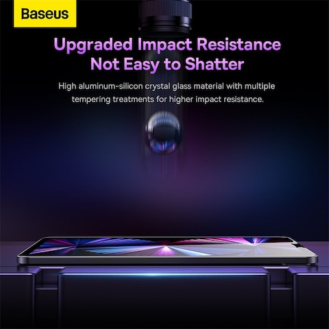 Baseus Crystal Series 9H Tempered Glass Protector   0.3mm Ultra-Thin, Full Coverage   Fits iPad Air 5/4 &amp; iPad Pro 11-Inch   Face ID &amp; Apple Pencil Support   Easy Install