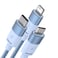 3 in 1 Multi Charging Cable, nylon braided USB to Lightning & USB-C charger for Apple & Android devices. Fast charging for iPhone 14/13/12/11/8/iPad Pro, Samsung. 1.2M Blue.


