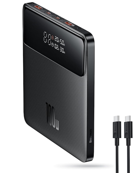 Baseus Power Bank, 20000mAh 100W PD Fast Charging Portable Charger with Digital Display, Blade HD Laptop Battery Bank for ROG Ally, Steam Deck, MacBook, iPad, iPhone, Samsung (Matte Black)