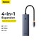 Baseus Flite Series 4-in-1 USB-C Hub Adapter with 3 USB 3.0 Ports, RJ45 Ethernet 1000M, High-Speed Data Transfer, Universal Compatibility, Grey