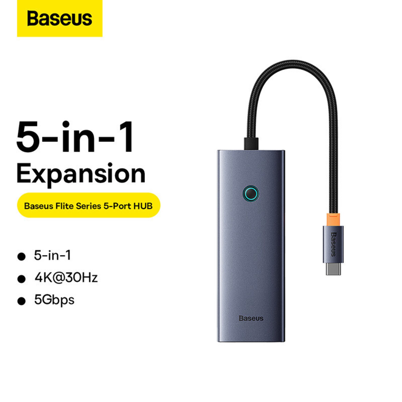 Baseus Flite 5 in 1 Type C Hub 4 USB 3.0 Ports 4K 30Hz HDMI Output High Speed Data Transfer Compact and Portable Universal Compatibility Grey Online Carrefour UAE