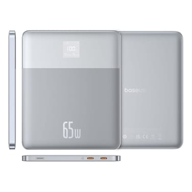 Baseus 12000mAh Laptop Power Bank, 65W Digital Display Fast Portable Charger With USB C Cable, 2 Outputs USB C Battery Bank for MacBook Air, Dell/HP, Steam Deck, iPad, iPhone, Samsung etc (Silver)