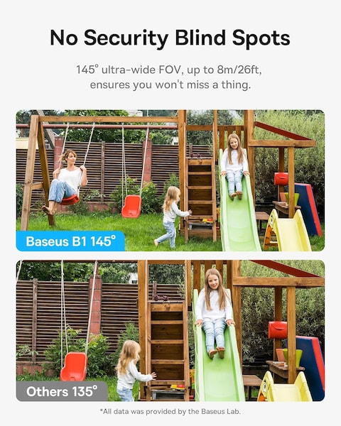Baseus Security Camera Outdoor, B1 Wireless Solocam with 2K Clarity, 145° Wide View, 210-Day Battery Life, IP67, Built-in 8GB Local Storage and Color Night Vision, No Monthly Fee