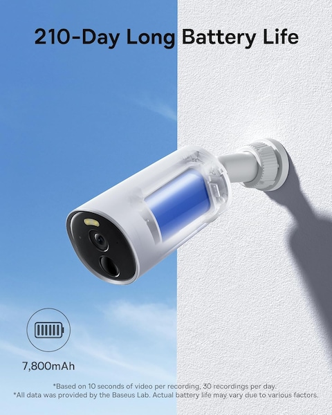 Baseus Security Camera Outdoor, B1 Wireless Solocam with 2K Clarity, 145° Wide View, 210-Day Battery Life, IP67, Built-in 8GB Local Storage and Color Night Vision, No Monthly Fee