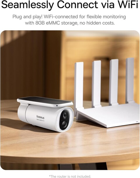 Baseus Solar Security Camera Outdoor, S1 Wireless Solocam, Forever Power with Auto Sunlight-Tracking System, 2K Clarity, 145° FOV, Built-in 8GB Local Storage and Color Night Vision, No Monthly Fee