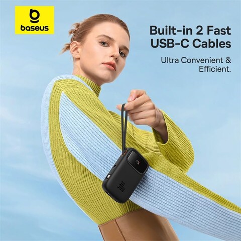 بايوس باور بانك 10000mAh شحن سريع 30W PD بكابل USB-C مزدوج مدمج شاشة LED بطارية محمولة لهواتف ايفون 15 سامسونج S24 S23 ايباد اندرويد 4 منافذ

