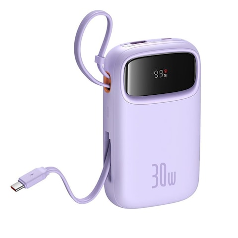 بايوس باور بانك 10000mAh شحن سريع 30W PD بكابل USB-C مزدوج مدمج شاشة LED بطارية محمولة لهواتف ايفون 15 سامسونج S24 S23 ايباد اندرويد 4 منافذ
