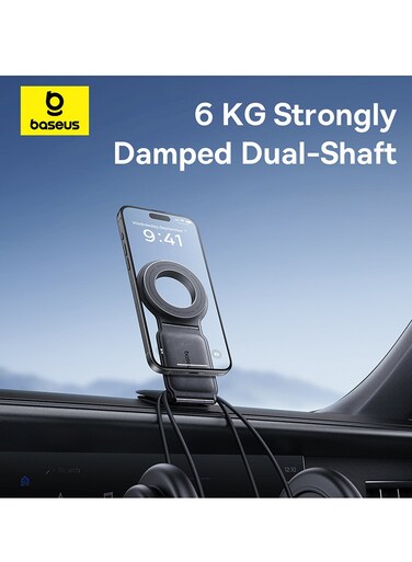 Baseus PrimeTrip C02 Mega Magnetic Car Mount, 360° Rotation, Foldable Design, Magsafe Compatible, Adjustable Metal Arm, Stick-on Version - Black