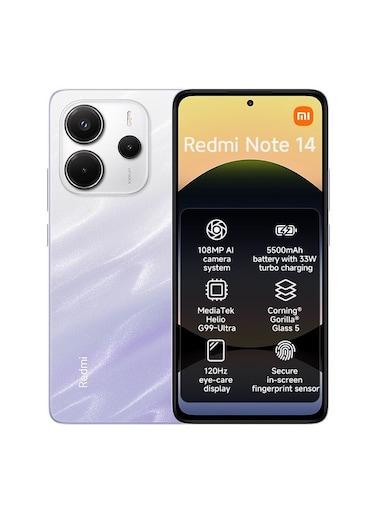 Redmi Note 14 Dual SIM, 8GB RAM, 256GB, 4G, Mist Purple - Global Version (With 2 Pin Adapter)
