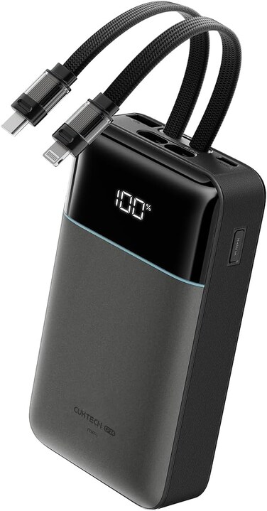 CUKTECH CP24 Power Bank, 20000mAh 40W Built-in USB-C &amp; MFi Lightning Cables, Fast Charging Portable Charger, 4-Port Output External Battery Pack for iPhone 17/16/15/14/13/12, iPad, Samsung S26