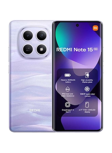 Redmi Note 15 Dual SIM, 8GB RAM, 256GB, 5G, Mist Purple - Global Version (With 2 Pin Adapter)