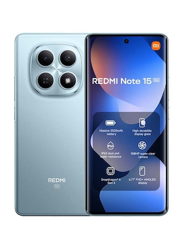 Redmi Note 15 Dual SIM, 8GB RAM, 256GB, 5G, Glacier Blue - Global Version (With 2 Pin Adapter)
