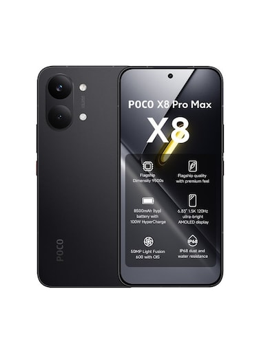 Poco X8 Pro Max, Dual SIM, 12GB RAM, 512GB, 5G, Black - Global Version (2 pin Adapter)