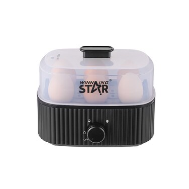 WINNING STAR جهاز ST-6907 لسلق البيض الكهربائي، سعة 6 بيضات، جهاز سلق وتبخير سريع بقوة 300 واط، مؤقت بـ3 مستويات، جرس تنبيه تلقائي، حماية من التشغيل الجاف، جهاز مدمج لتحضير الإفطار