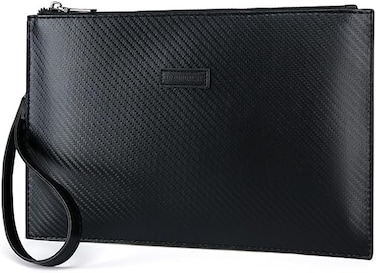 Mens Clutch Purse Handbags Synthetic Leather Bags with Wrist Strap Zip Closure 7.9 Inch for Business Travel Work
