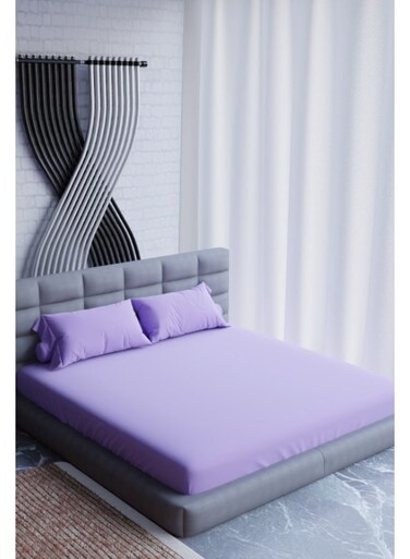 Cotton Microfiber Plain Super King Fitted Sheet &acirc;&euro;&ldquo; Lavender &acirc;&euro;&ldquo; 200 x 200 cm with 2 Pillowcases