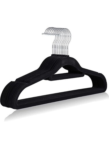 5-Pack Black Non-Slip Velvet Hangers 45cm With 360 Degree Rotatable Hook - Durable &amp; Slim - Non Slip Hangers for Coat Hangers, Pant Hangers.