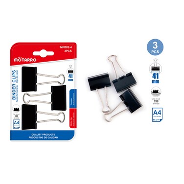 Motarro 3 Pcs Binder Clips Set, 41 mm Size, Black (MN002-4)