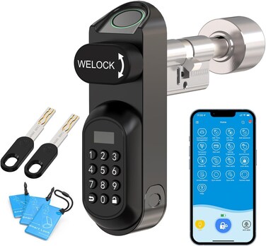 WELOCK U81-UAE Biometric Smart Cylinder Door Lock with Fingerprint Password WI-FI App RFID Card Spare Mechanical Key for Front Door
