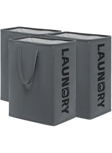 CHICVITA Dirty Laundry Hamper Basket Foldable, Large Hampers for Laundry, Tall Hamper for Dorm and Living Room, Folding Laundry Basket Collapsible, 3-Pack 75L, Grey Bin