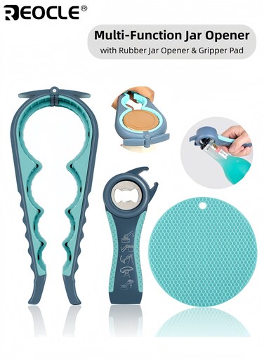 3PCS Easy Grip Jar Opener with Non Slip Rubber Design and Multi Function Feature Senior Friendly Opener with Arthritic Hand Support for Kitchen Use