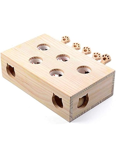 MOGOI Cat Interactive Toy, Wooden Solid Upgraded Version Whack A Mole Mouse Game Puzzle Box Toy Best Cat Toy Ever!