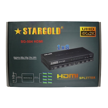 موزع STARGOLD 1x8 - 4K Ultra HD، Full HD 1080p، موزع HDMI عالي الأداء، SG-504 HDMI