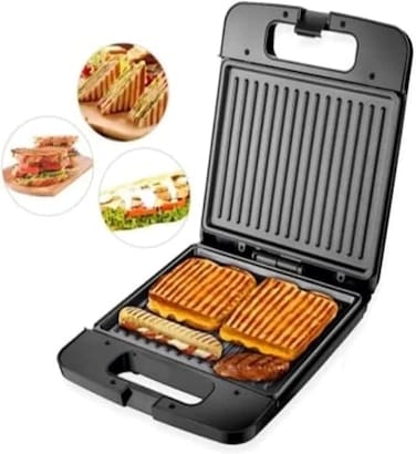 صانعة سندويشات كهربائية بقدرة 1400 واط – هيكل من الستانلس ستيل، حماية من الحرارة الزائدة، مؤشرا تشغيل، ألواح غير لاصقة، تصميم متين