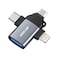 محول جرين ليون 3 في 1 OTG (لايتنينغ، مايكرو، تايب-سي، USB-A)، نقل بيانات سريع، خفيف الوزن، محمول، مادة ألمنيوم سبيكة & ABS - رمادي
