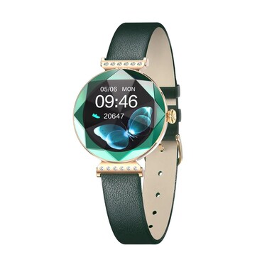 Green Lion Swarovski Smart Watch, 16mm Width Watch Band, Fingerprint Protection, Wireless Charger, Multiple Touch, User-Friendly Interface, Easy to Pair, Stylish Green Design