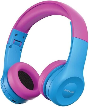Green Lion GK-100 Kids Wireless Headphones, 300mAh Battery, BT V5.2, 40mm Drivers, 15H Playtime, Child-Safe Sound, AUX Port, Type-C Charging, Portable &amp; Lightweight - Blue/Pink
