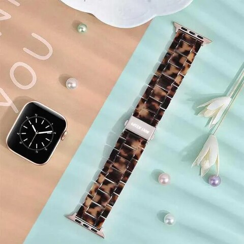 حزام ساعة Green Lion Resin لساعة Apple Watch 42/44/45/49 مم، لون العنبر، مقاوم للماء، ملاءمة مريحة، حزام ساعة ذكي عالي الجودة مع موصل فولاذي مقاوم للصدأ للمتانة

