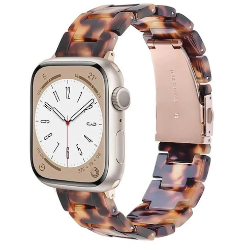 حزام ساعة Green Lion Resin لساعة Apple Watch 42/44/45/49 مم، لون العنبر، مقاوم للماء، ملاءمة مريحة، حزام ساعة ذكي عالي الجودة مع موصل فولاذي مقاوم للصدأ للمتانة
