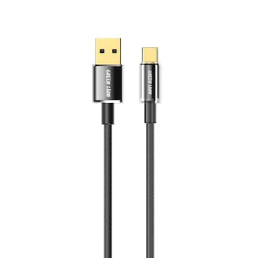 Green Lion USB-A to USB-C Tough Cable 1m Length, 480Mbps Data Transfer, Transparent Aluminum Alloy with 48 Braided Design, Charge &amp; Sync, 10000 Bends Lifespan, Safe &amp; Secure
