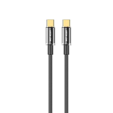 Green Lion Type-C To Type-C Tough Cable 1M, 480Mbps Transfer Speed, 60W PD Fast Charging, Charge &amp; Sync, 10000 Bends Lifespan, Secure &amp; Safe, Transparent Alloy Braided Build
