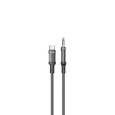 كابل جرين لايون مضفر من USB-C إلى AUX (1 متر)، نقل إشارة مستقر، نواة نحاسية، تصميم متين بعمر افتراضي 10000 انحناء، مادة شفافة مضفرة - أسود
