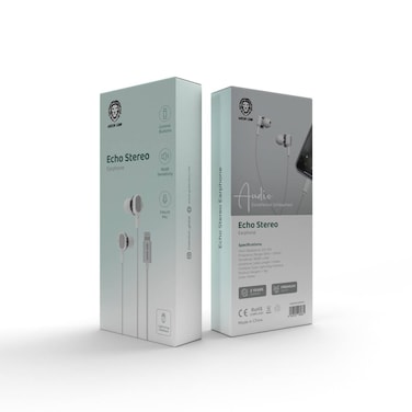 سماعات ستيريو جرين لاين إيكو، واجهة Lightning، ميكروفون مدمج، أزرار تحكم، كابل سماعة بطول 1 متر، حساسية 95dB، مقاومة 22Ω، نطاق تردد 20Hz ~ 20KHz - أبيض
