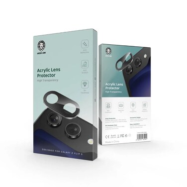 واقي عدسة كاميرا أكريليك جرين لايون لهاتف سامسونج جالاكسي Z Flip 5، مضاد للانعكاس، مقاوم للخدوش، مضاد للبصمات، صلابة 9H، زجاج مقوى، تصميم سلس، تغطية كاملة - أسود
