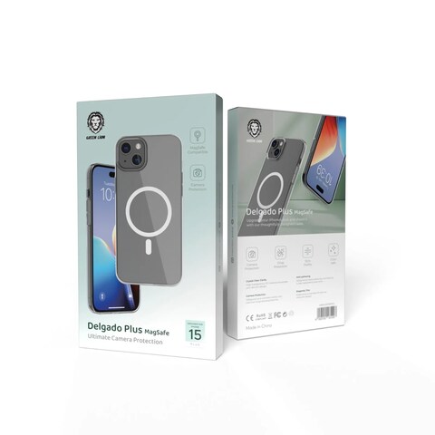 كفر جرين ليون دلغادو بلس Magfit لـ iPhone 15 و 15 Plus: حماية كاميرا ممتازة، حماية من السقوط، تصميم رفيع، آمن من تغير اللون، متوافق مع Magfit، تناسب دقيق

