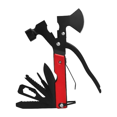 Green Lion Storm Breaker Multi-Tool Axe, 13 Functions, Needle-Nose Pliers, Wire Cutter, Hammer, Axe, Knife Blade, Saw, Phillips &amp; Slotted Screwdrivers, Fish Scaler, Red
