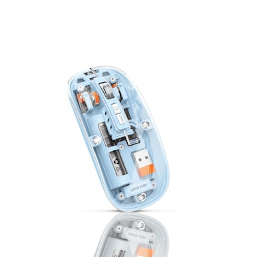 ماوس جرين لاين الشفاف 2، دقة 800-1600 DPI، 5 أزرار، الاتصال حتى 3 أجهزة في وقت واحد، شحن USB-C، بطارية 500 مللي أمبير، مدى لاسلكي 10 متر، أزرق
