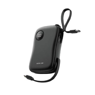 Green Lion MagPulse 10000mAh MagSafe Power Bank with Built-in Cables, Wireless Fast Charging, 20W PD, 3-Device Compatibility, Magnetic Design, Compact and Lightweight &ndash; Black